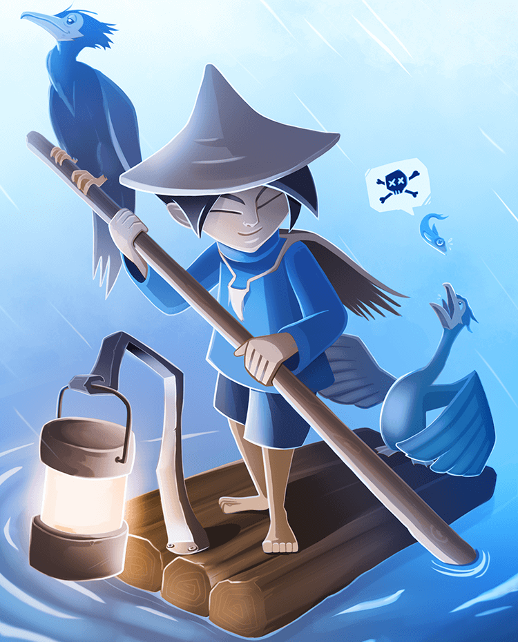 Cormorant Fisherboy Illustration